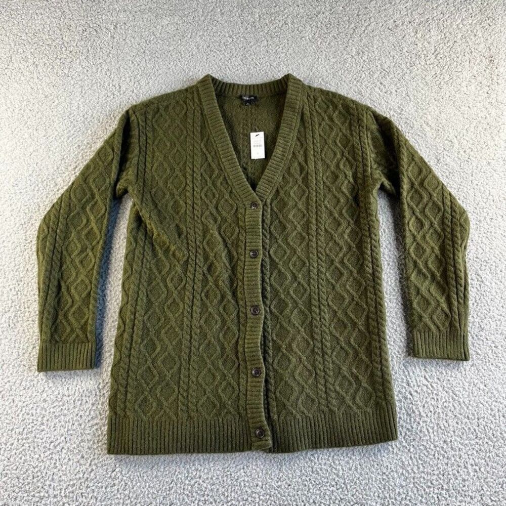 NWT Talbots Cardigan Sweater Womens Small Green Wool Alpaca Cable Knit V Neck